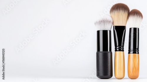 Professional Makeup Brushes on Minimalistic Background Display