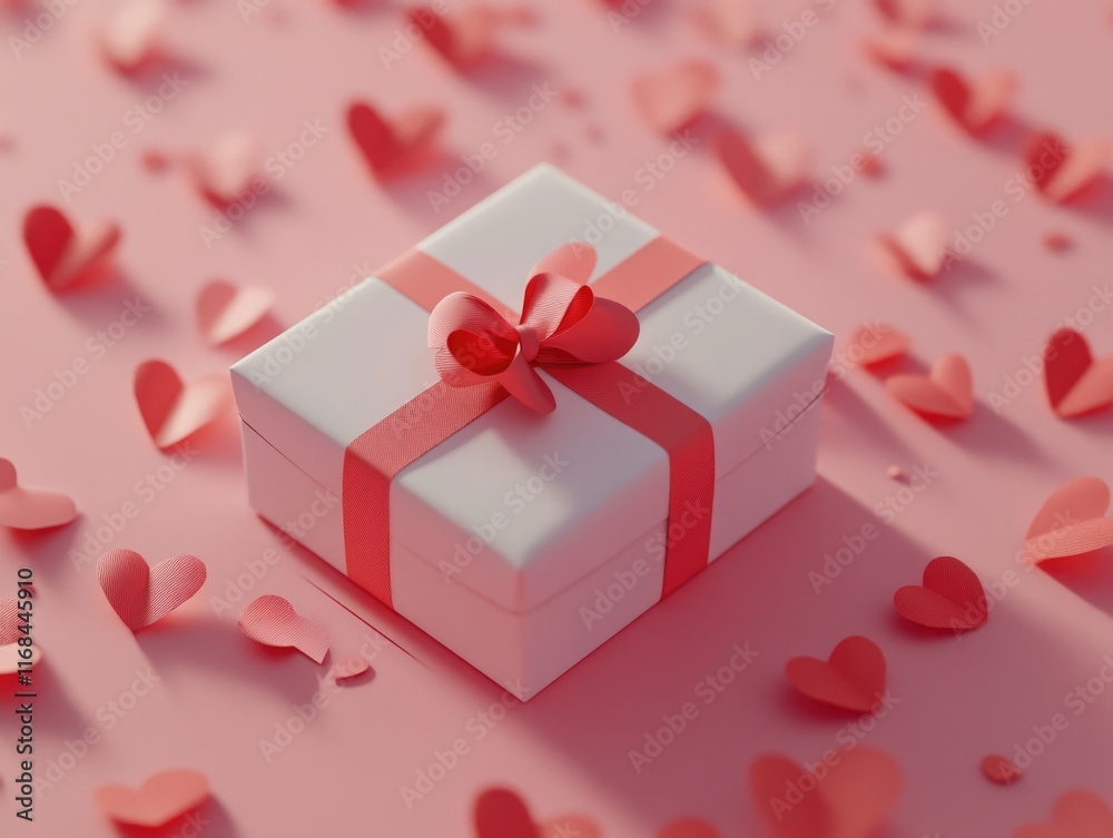 Valentine's Gift Box with Red Ribbon and Hearts Valentine's Gift Box with Red Ribbon and Hearts