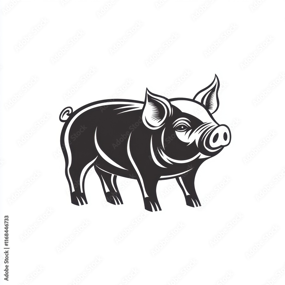 Fototapeta premium A stylized black and white illustration of a pig.