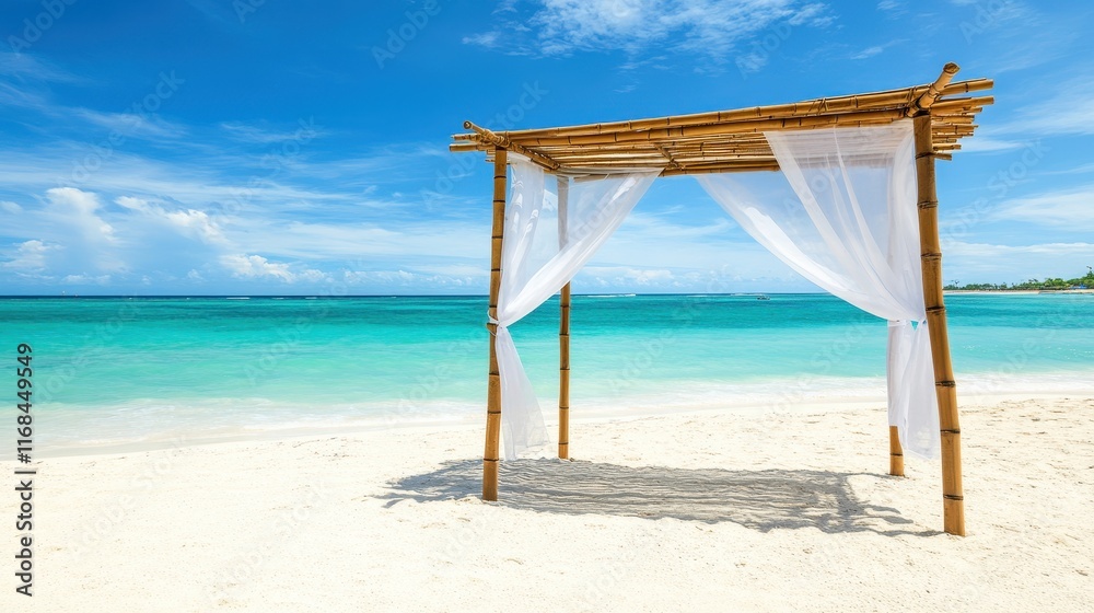 Serene Beach Gazebo with Ocean View and Clear Sky Serene Beach Gazebo with Ocean View and Clear Sky