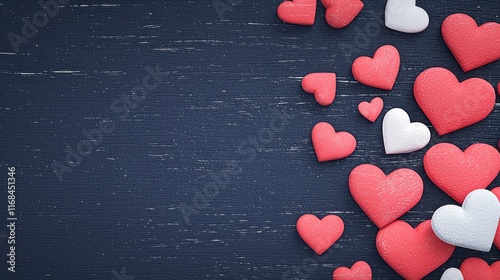 Red and White Heart Shapes on Dark Background for Valentine’s Day or Romantic Themes