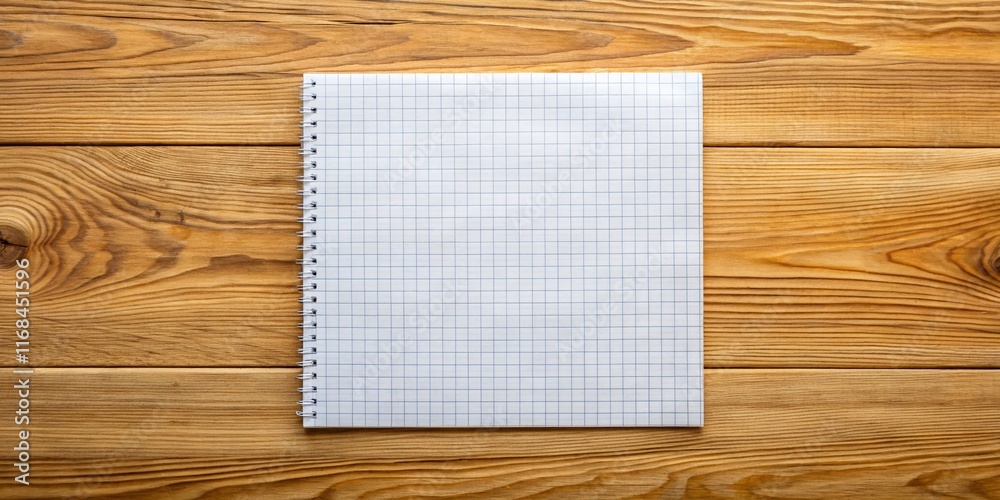 Blank Squared Paper on Wooden Board - Top View with Copy Space Blank Squared Paper on Wooden Board - Top View with Copy Space