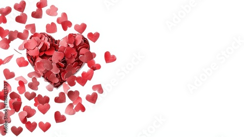 Heart Shape Made of Red Paper Hearts on White Background for Valentine's Day or Romantic Themes