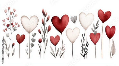 Colorful Heart Shapes with Floral Elements for Romantic Expressions and Celebrations