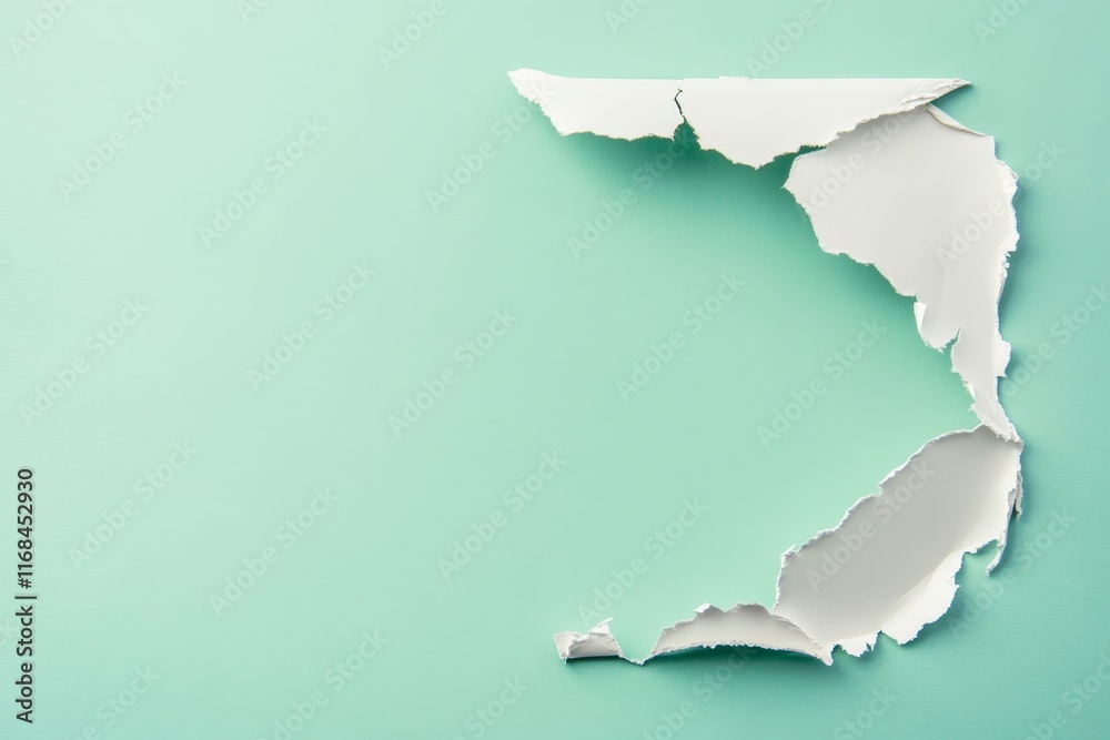 Torn paper hole on pastel green background. Torn paper hole on pastel green background.