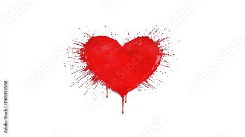 Vibrant Red Heart with Paint Splatter on White Background for Artistic and Romantic Concepts