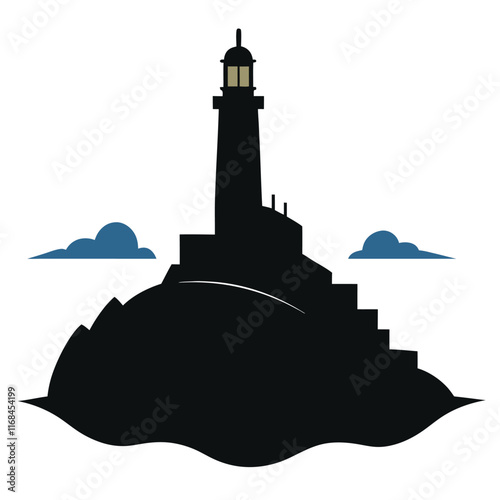 Minimalist Lighthouse Silhouette on Top of a Serene Island