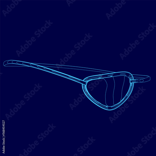 Blue image of a pirate's eyepatch with a blurry outline. The eyepatch is made of a mesh material and is worn on the left side of the face