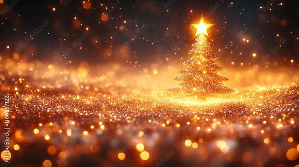 Naklejka premium Golden Christmas Tree Glittering Festive Background