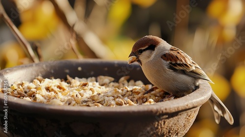 Small Bird Feeding on Seeds