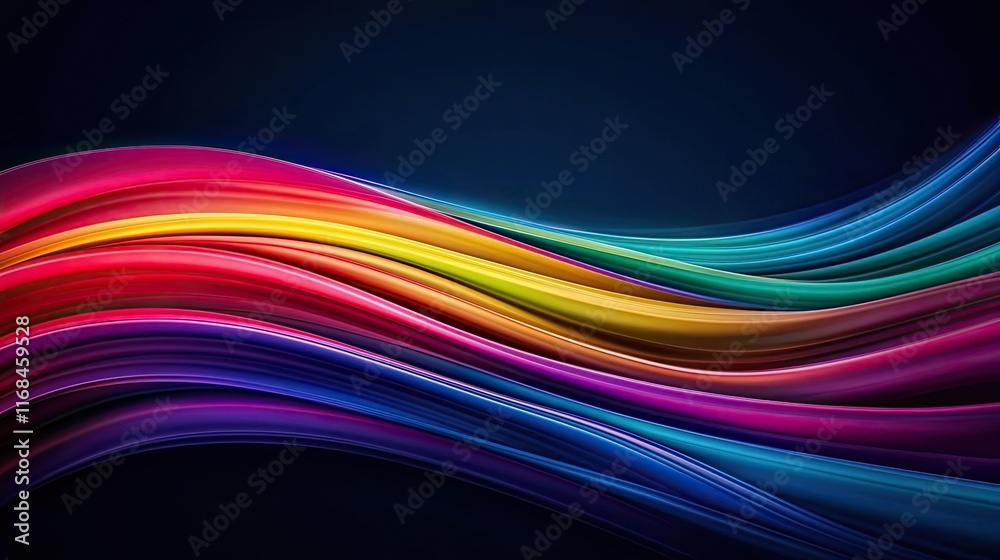 Naklejka premium Rainbow abstract background concept. Vibrant waves of color flowing across a dark background, representing creativity and energy.