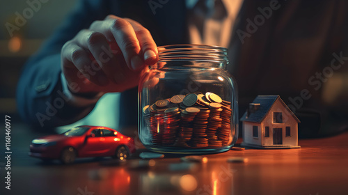 A person saving money for a house and car