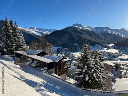 A fairytale winter atmosphere and a magnificent panorama on the mountine Swiss tourist resort of Davos - Canton of Grisons, Switzerland (Kanton Graubünden, Schweiz) photo