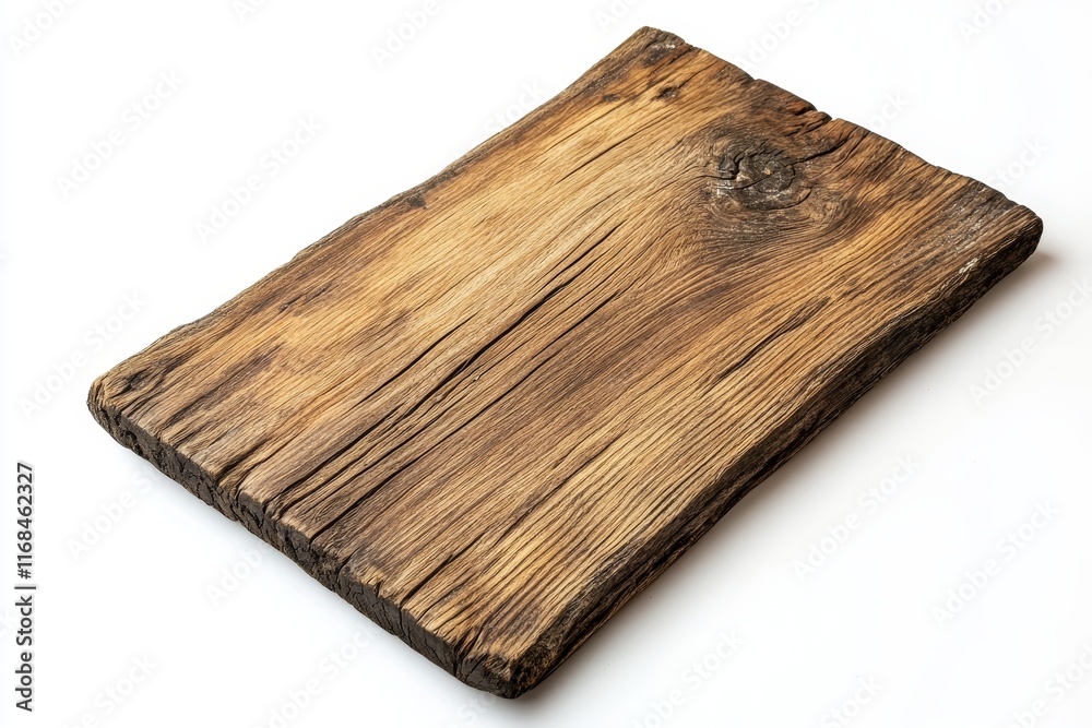 Fototapeta premium Rustic brown wooden board isolated on white.