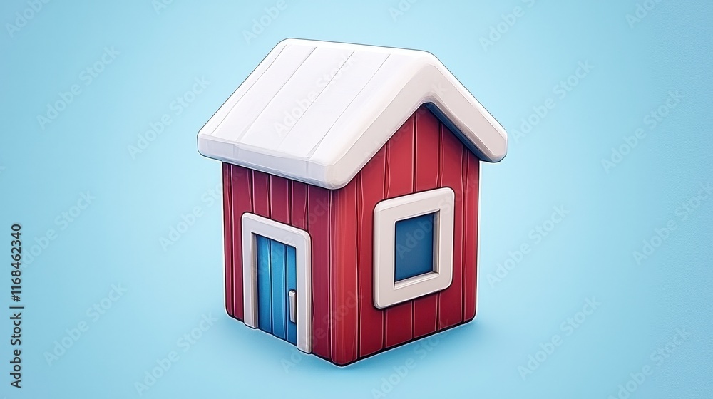 Colorful 3D House Model with Red Walls and White Roof Design Colorful 3D House Model with Red Walls and White Roof Design