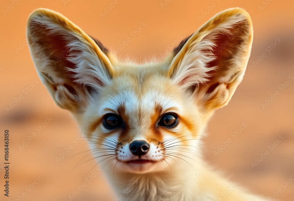 Adorable Fennec Fox Portrait Large Ears Desert Background Warm Colors Adorable Fennec Fox Portrait Large Ears Desert Background Warm Colors