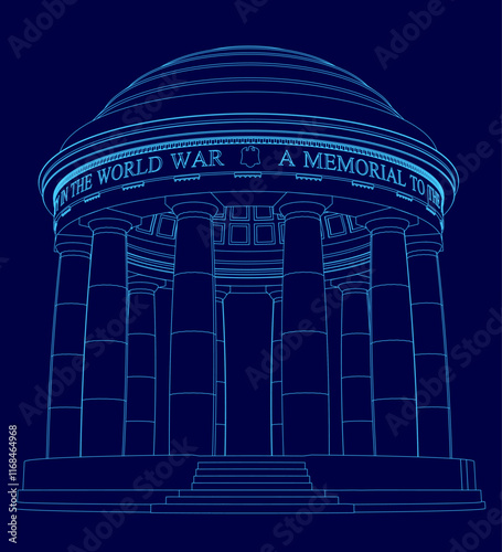 Blue drawing of the Washington Monument. The monument is a memorial to the World War I. The drawing is in blue