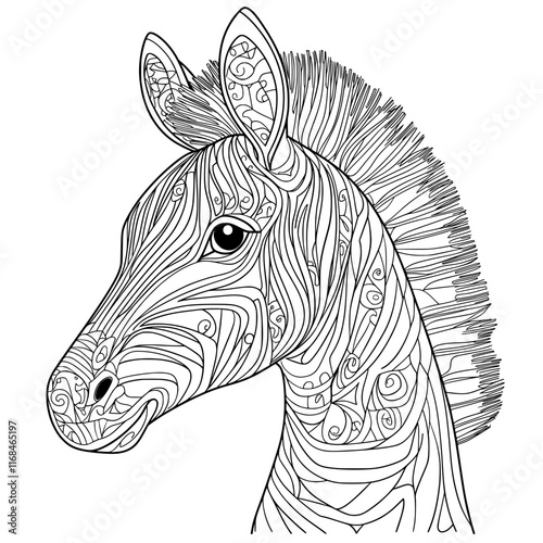 Zebra's intricate lines: Artistic portrayal of zebra's head, showcasing intricate patterns and detailed linear artwork