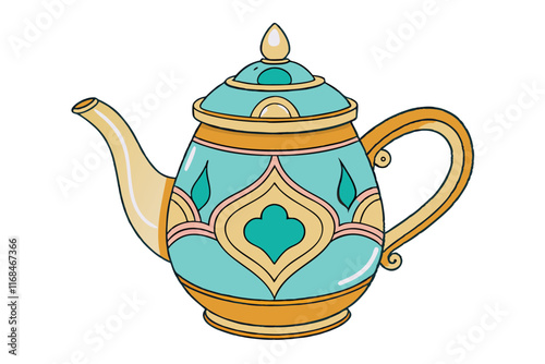 Vector illustration of an elegant teapot with intricate designs and artistic patterns, perfect for traditional tea culture themes