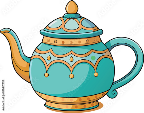 Stylized teapot with unique decorative motifs, perfect for adding charm to designs focused on tea culture or vintage decor