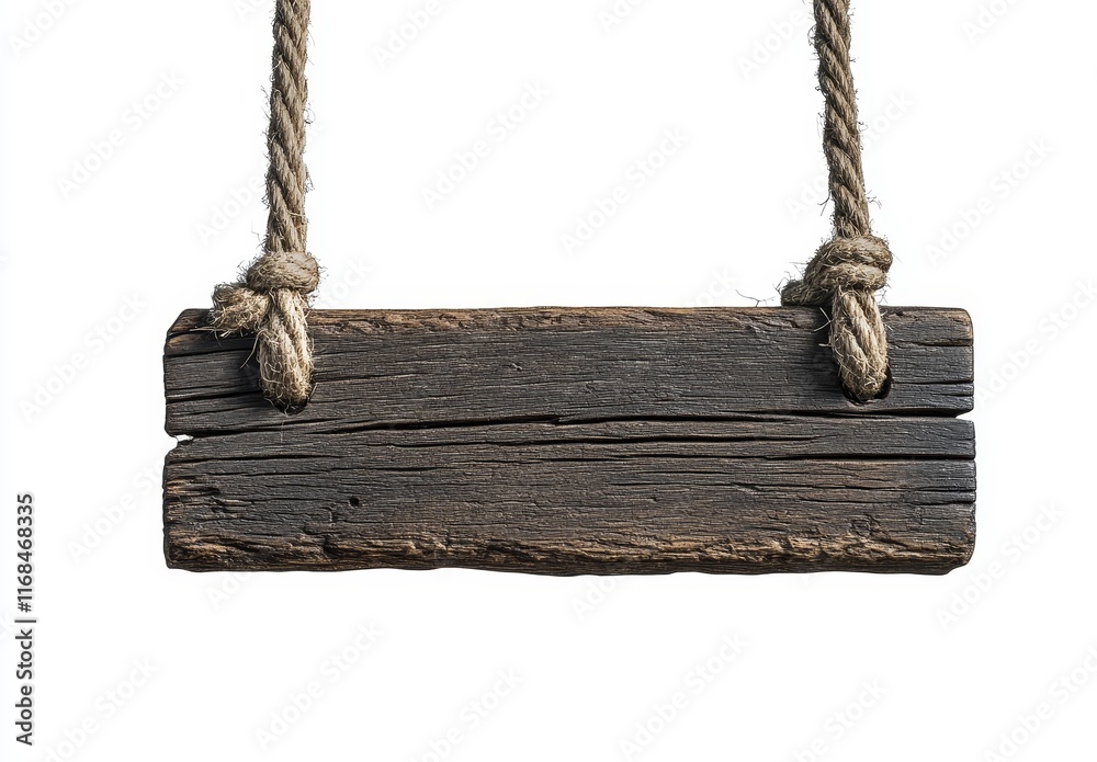 Rustic wooden sign hanging from rope. (7) Rustic wooden sign hanging from rope. (7)