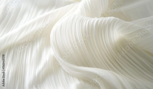 Close-up of flowing, pleated white fabric with soft light.