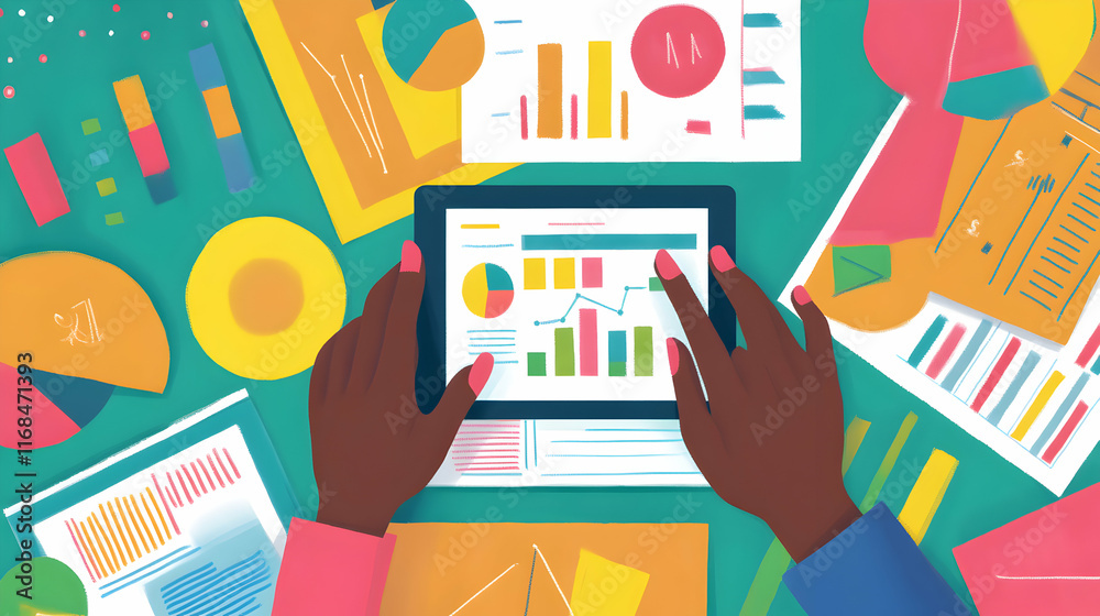 Analyzing Data Charts Graphs And Reports On Tablet Analyzing Data Charts Graphs And Reports On Tablet