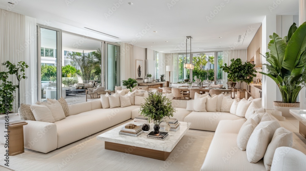 custom made wallpaper toronto digitalLuxurious contemporary living room with open floor plan, large sectional sofa, and outdoor access.