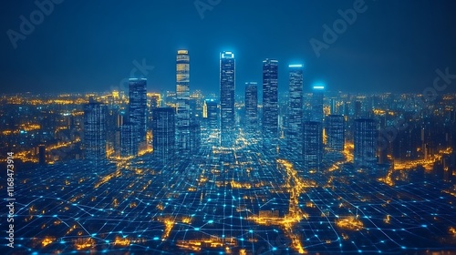 Illuminated Cityscape Network Showing Modern Urban Infrastructure