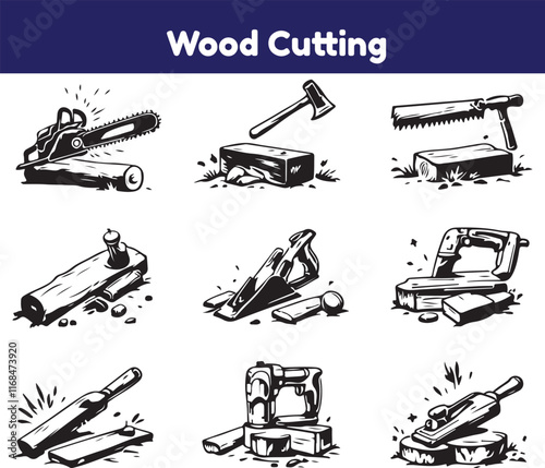 Wood cutting icon in drawing style
