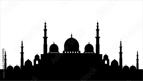 Silhouette of mosque. ramadan kareem background. 