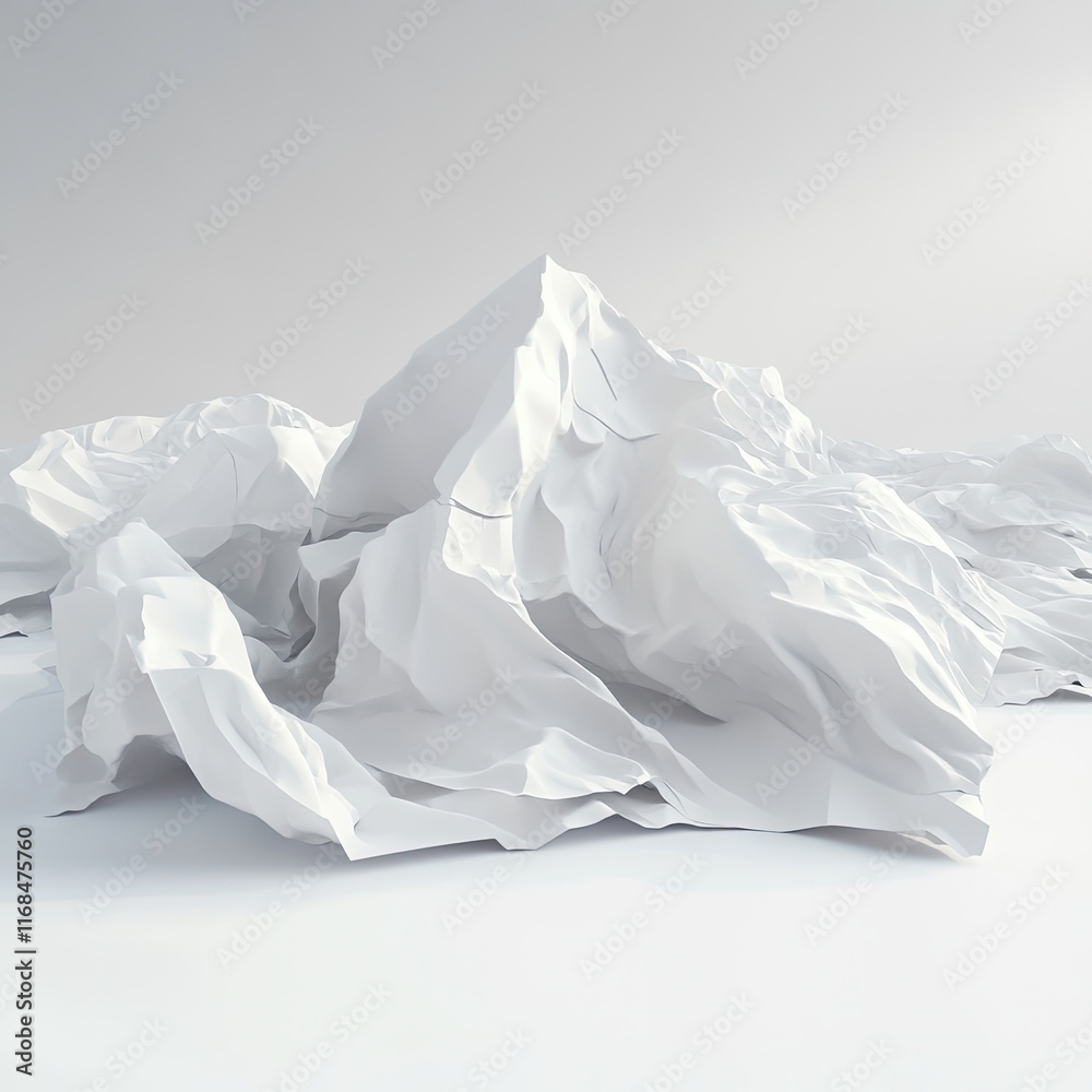 Abstract white crumpled shapes resembling a mountainous landscape. Abstract white crumpled shapes resembling a mountainous landscape.