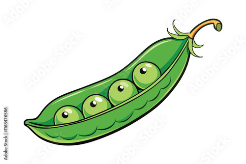 Funny and cute green pea pod cartoon featuring expressive eyes and smiling face, perfect for educational or food related designs