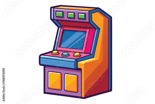 Colorful retro arcade gaming machine illustration showcasing vibrant buttons and screen for classic video game lovers