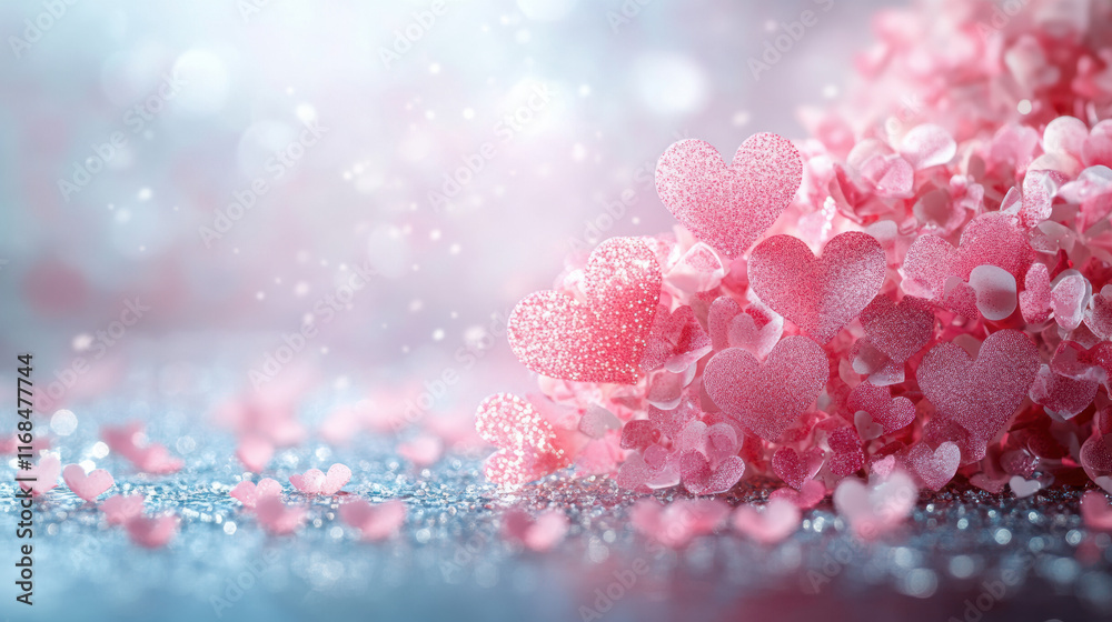 cascading arrangement of pink and white heart shapes creates romantic atmosphere, perfect for celebrations and special occasions. sparkling background enhances joyful mood cascading arrangement of pink and white heart shapes creates romantic atmosphere, perfect for celebrations and special occasions. sparkling background enhances joyful mood