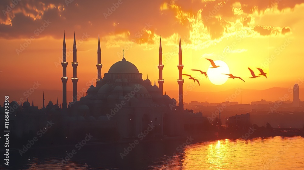 Fototapeta premium Muslim man praying in mosque ramadan Kareem concept islamic background