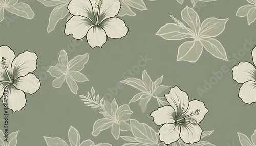 Elegant Sage Green Hibiscus Floral Pattern Design