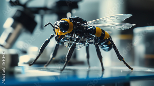 Laboratorium robotyki, w którym naukowcy projektują drony o wielkości owadów, przypominające ruchy pszczół.
