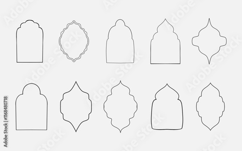 islamic ramadan border frame set line art style