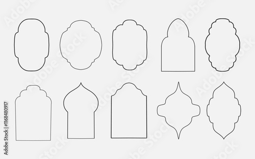 islamic ramadan border frame set line art style