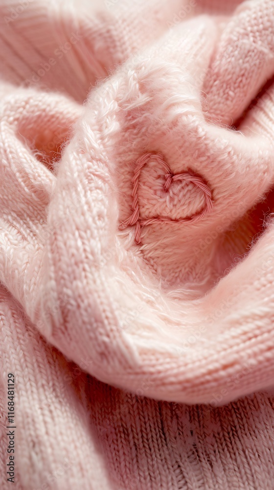 Fototapeta premium soft pink scarf with heart embroidery cozy design