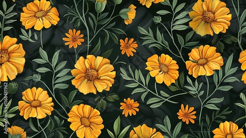 Wallpaper Mural marigold seamless pattern wallpaper Torontodigital.ca