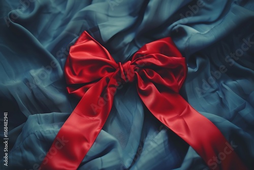 red satin ribbon tied into bow in shape of heart photo