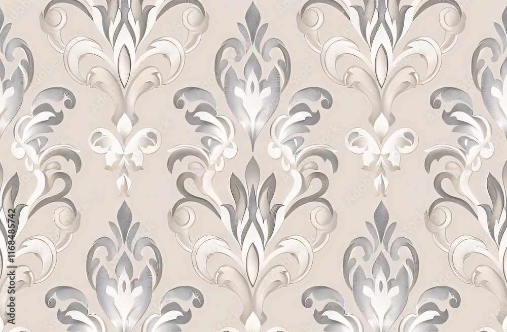 Elegant silver and beige damask pattern background. Elegant silver and beige damask pattern background.