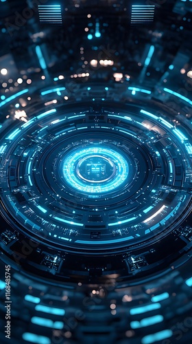 Futuristic glowing blue technology circle interface.