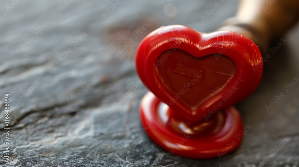 Fototapeta premium red wax seal stamp in shape of heart vintage style