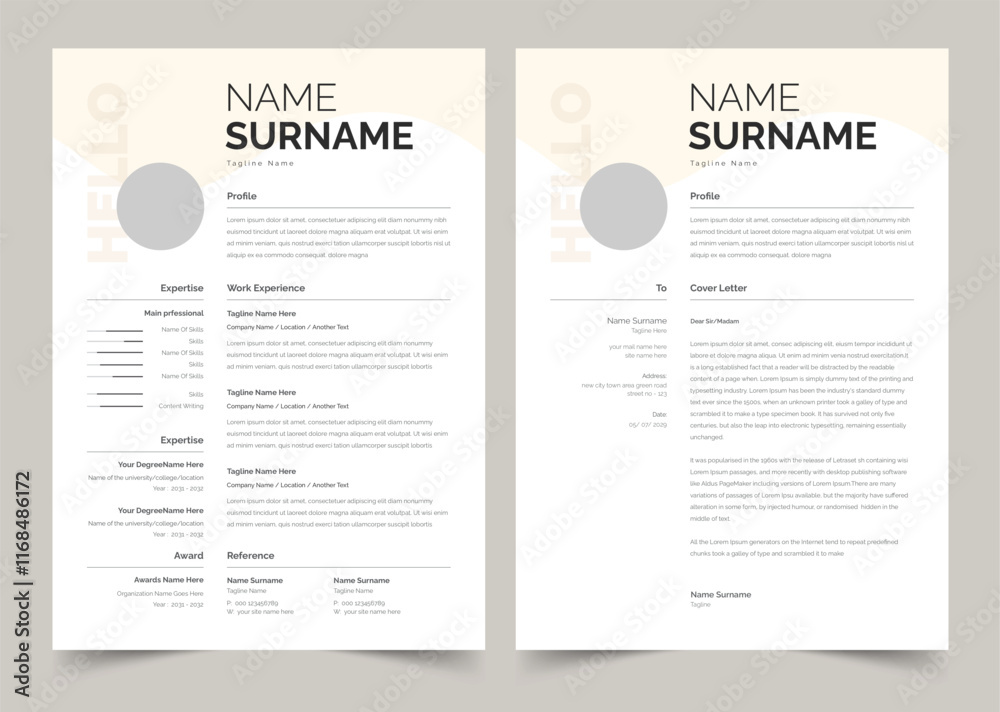 Fototapeta premium Black and White Resume and Cover Letter Layout