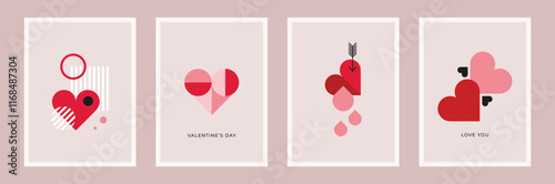 Set of Valentine's Day poster, greeting card, cover, label, sale promotion templates, wedding invitations, pattern background in modern trendy geometric style.