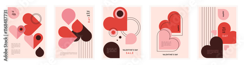 Set of Valentine's Day poster, greeting card, cover, label, sale promotion templates, wedding invitations, pattern background in modern trendy geometric style.