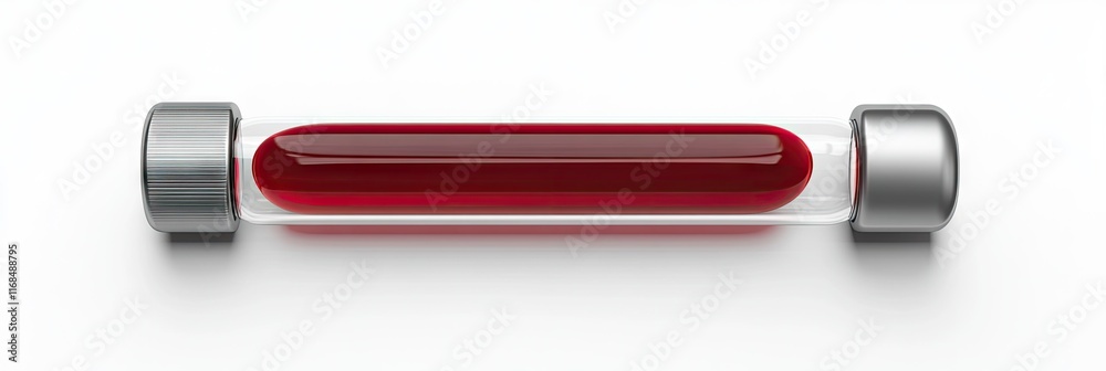 A clear test tube containing red liquid, likely representing blood or a biological sample. A clear test tube containing red liquid, likely representing blood or a biological sample.